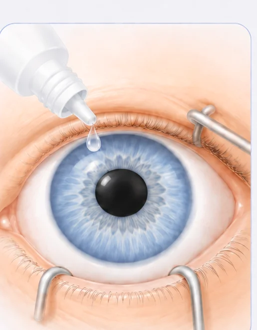 Diagram of an eye receiving anaesthetic drops